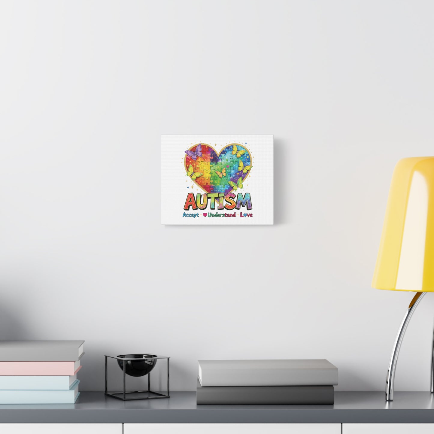 Autism Heart Puzzle Rainbow Butterflies Canvas | Accept Understand Love
