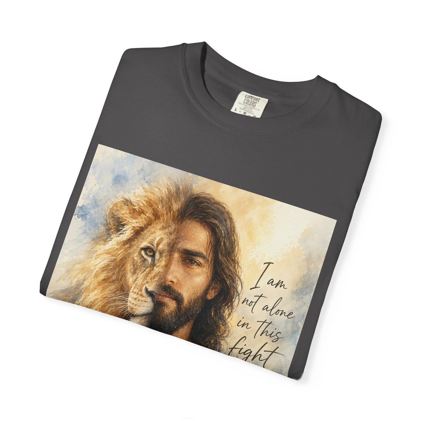 Jesus Lion Graphic T-Shirt — "I Am Not Alone in This Fight" Christian Faith Tee