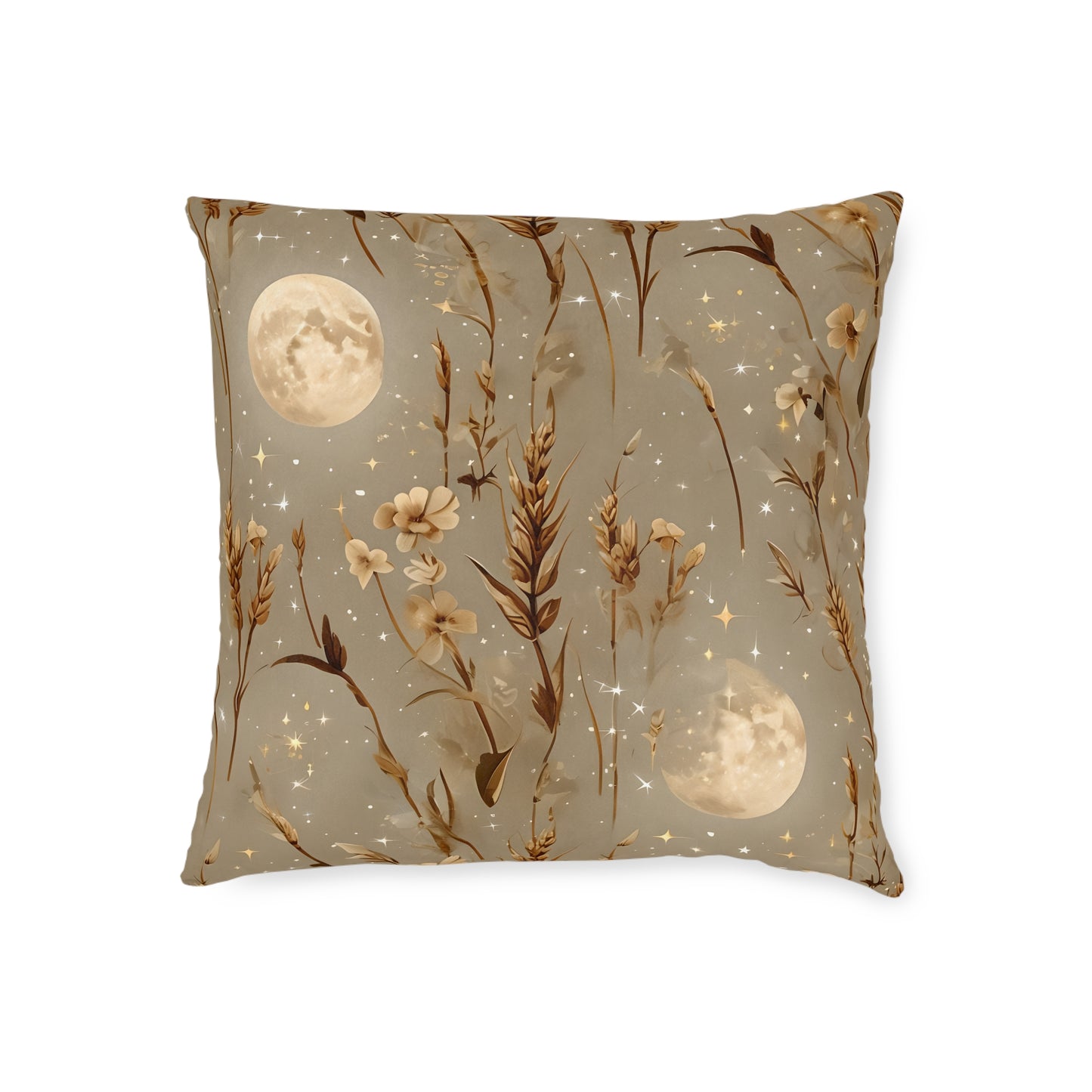 Celestial Floral Square Pillow - Cozy Decor, Moonlight Dreams, Boho Home Accents, Elegant Gift for Her, Bedroom Knickknack, Harvest Moon
