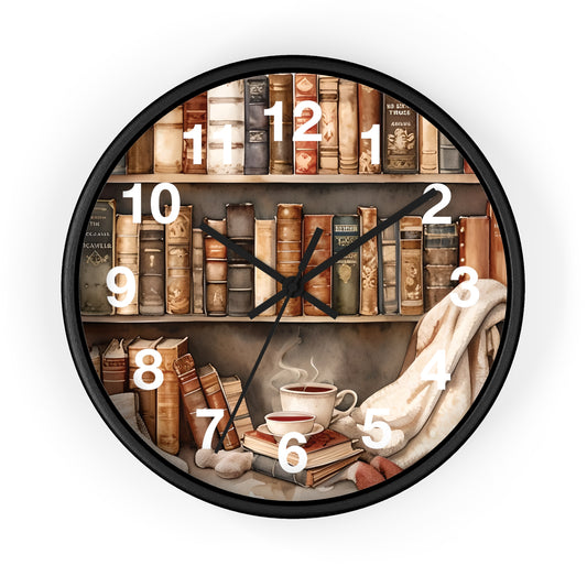 Cozy Reading Nook Wall Clock, Vintage Home Decor, Book Lover Gift, Library Clock, Coffee Time Decoration
