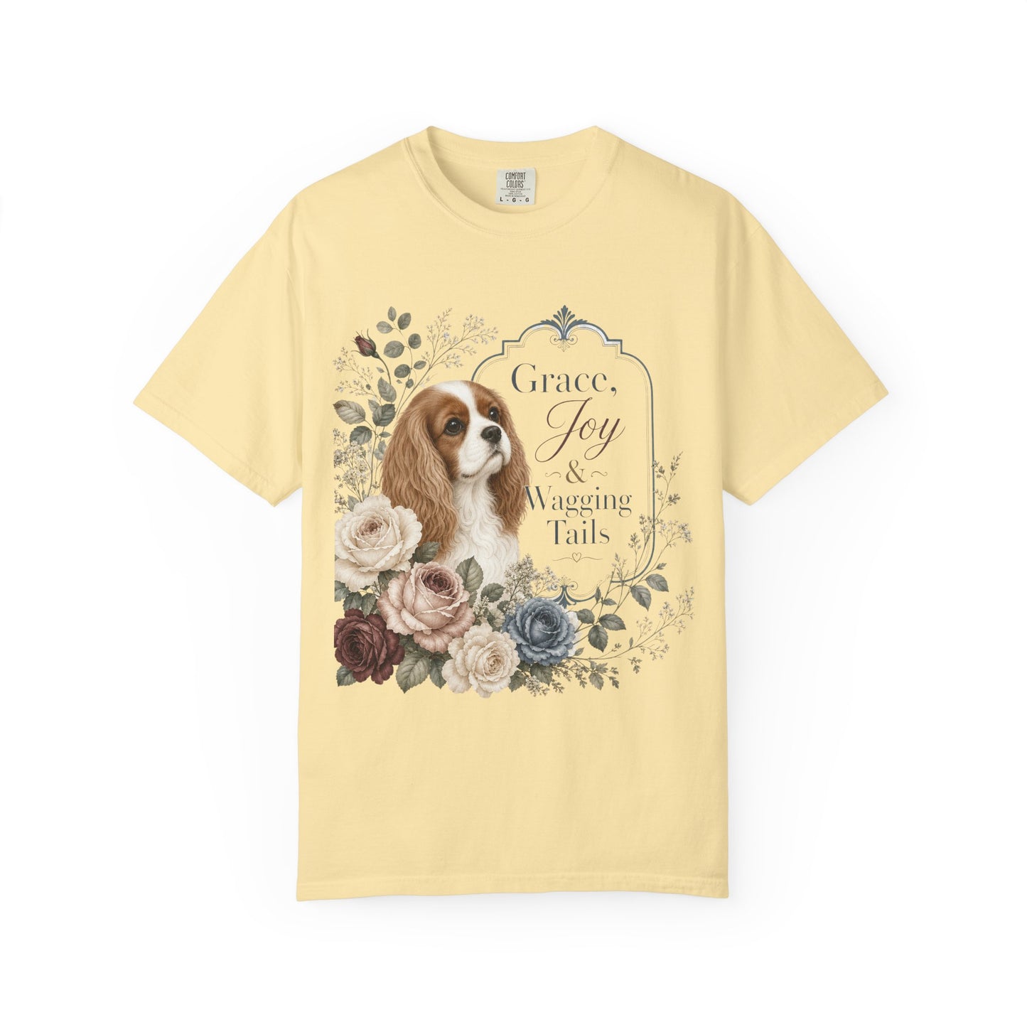 Cavalier King Charles Spaniel floral portrait T-shirt | Grace Joy Wagging Tails