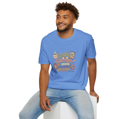 Running on Caffeine & Chaos T-Shirt | Coffee Mug Donut Illustration