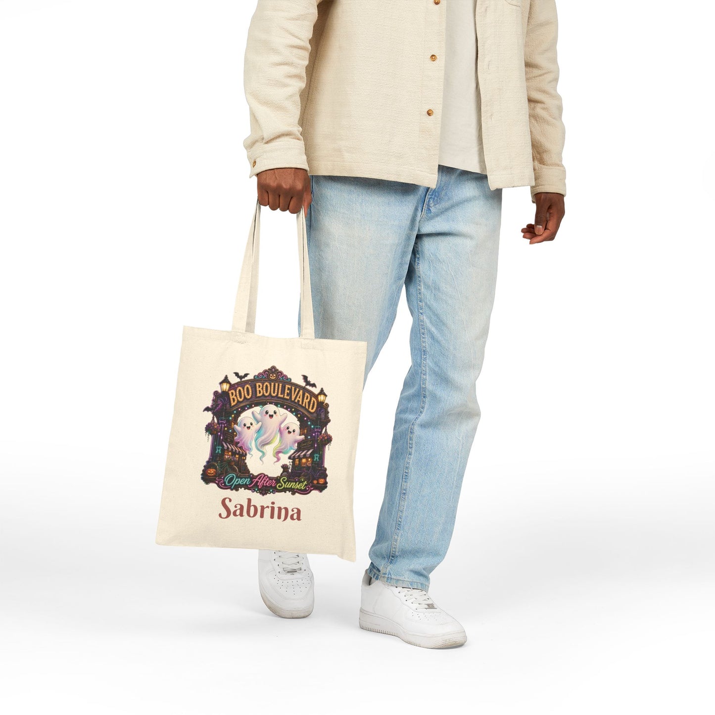 Boo Boulevard Ghosts Tote Bag | Halloween Trick-or-Treat Canvas Tote