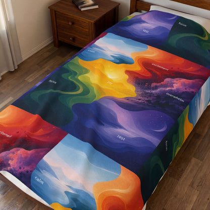 Emotion Color Map Neurodivergent Blanket Velveteen Plush Blanket | Abstract Rainbow Landscape