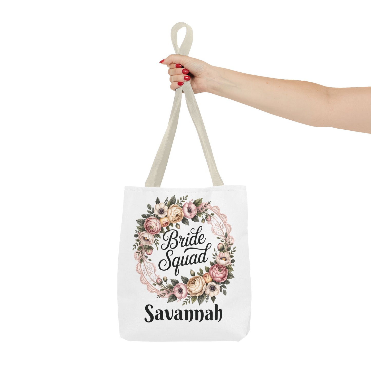 Bride Squad Tote Bag | Floral Wreath, Custom Name Option