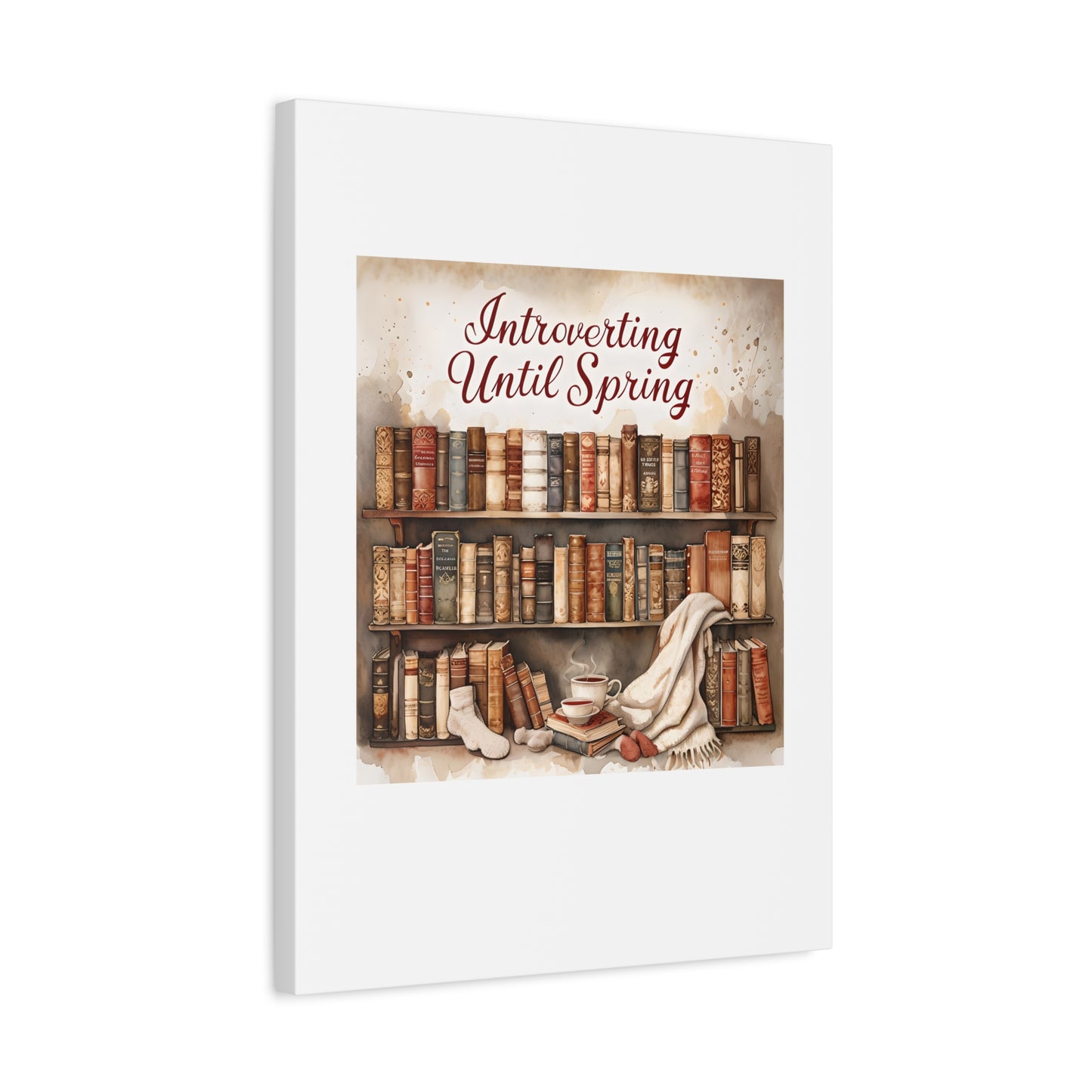 Cozy Wall Art, Introverting Until Spring Quote, Home Decor, Book Lover Gift, Spring Decor, Library Aesthetic