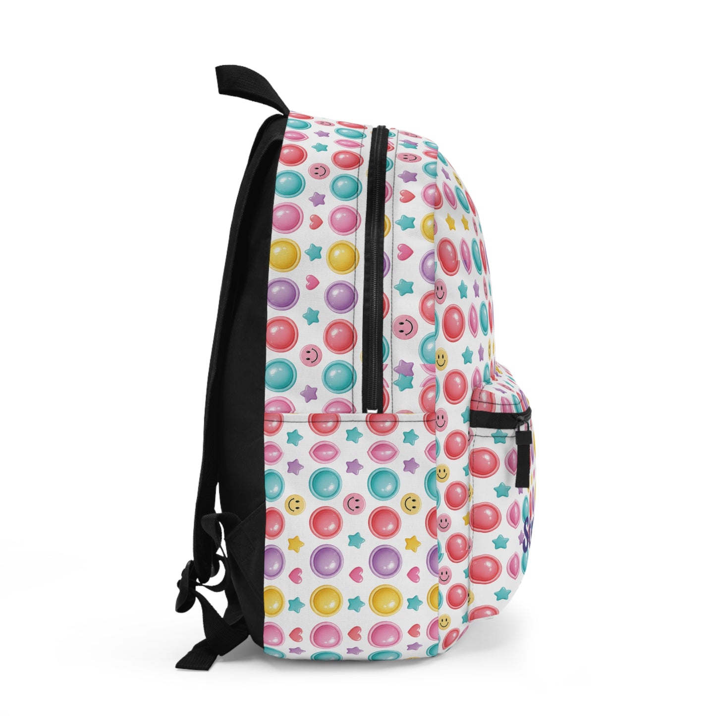 Colorful Button Pop Pattern Backpack | Pastel Circles Stars Kids School Bag
