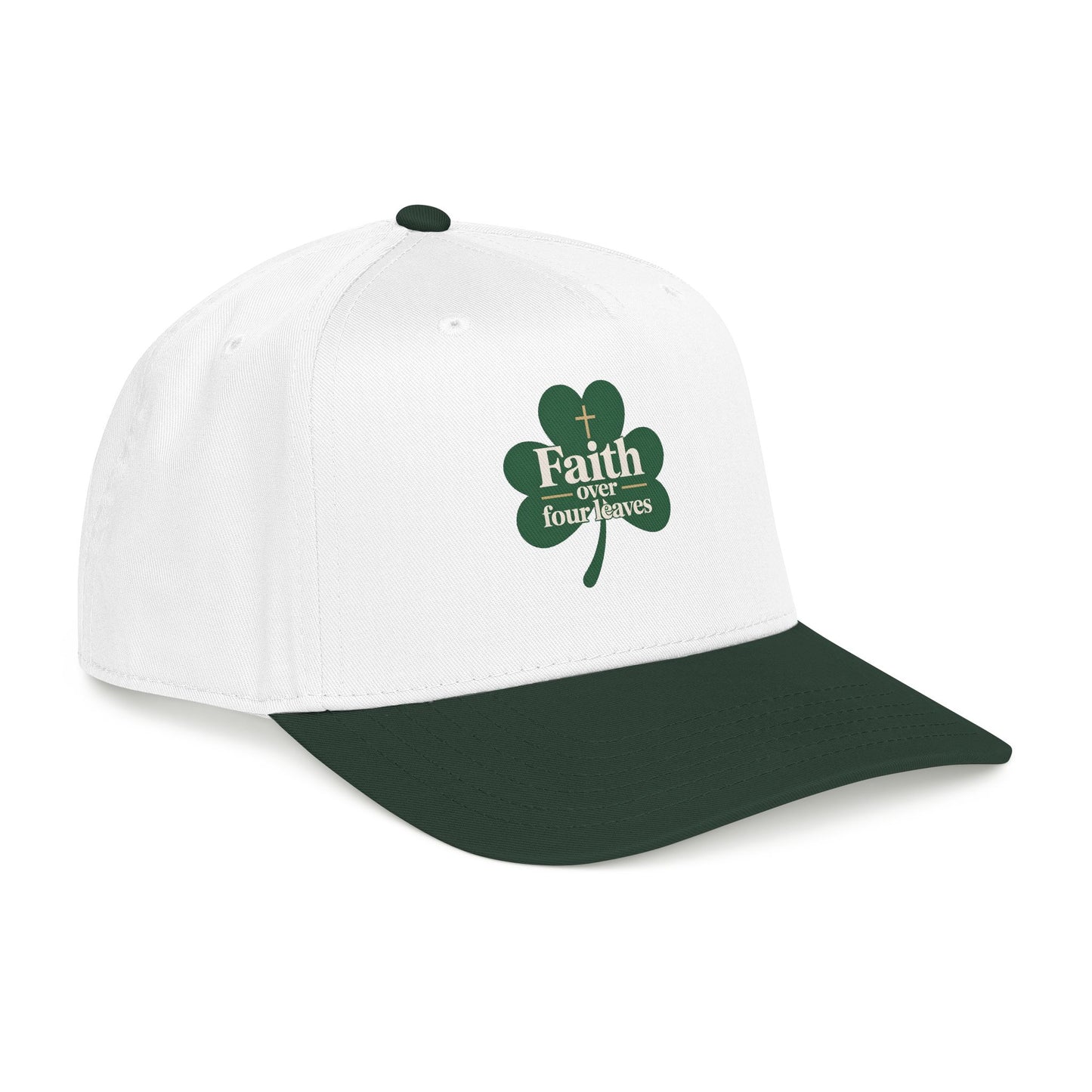 Faith Over Four Leaves Shamrock Mid Profile Baseball Cap | Religious St. Patrick's