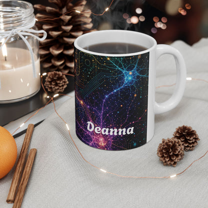 Abstract Neon Circuitry Galactic Pattern Mug | Space Tech Coffee Cup
