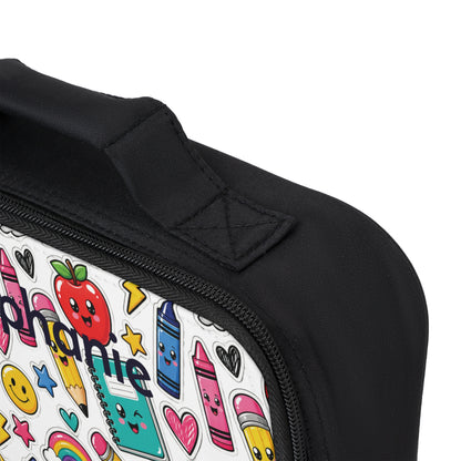 Sticker Bomb Pattern Lunch Bag | Personalized Kids Lunchbox, Cute Crayon Apple Notebook Design