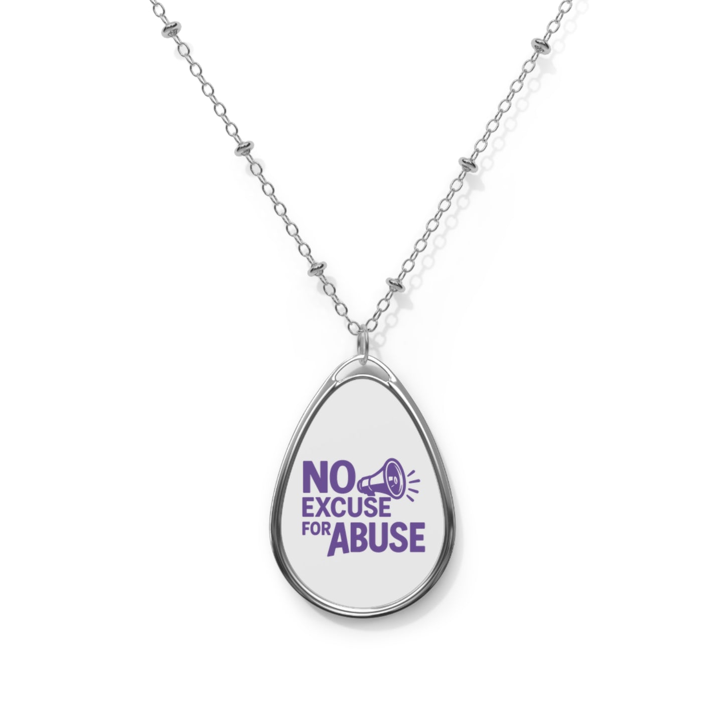 No Excuse For Abuse oval necklace | teardrop pendant awareness jewelry