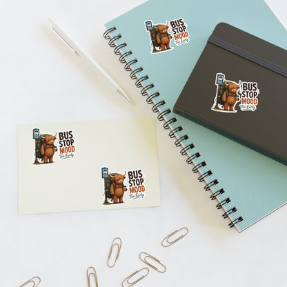Bus Stop Mood Too Early Sticker Sheet | Highland Cow Sticker, Travel Coffee Decal