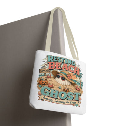 Resting Beach Ghost Tote Bag | Halloween Beach Ghost Illustration