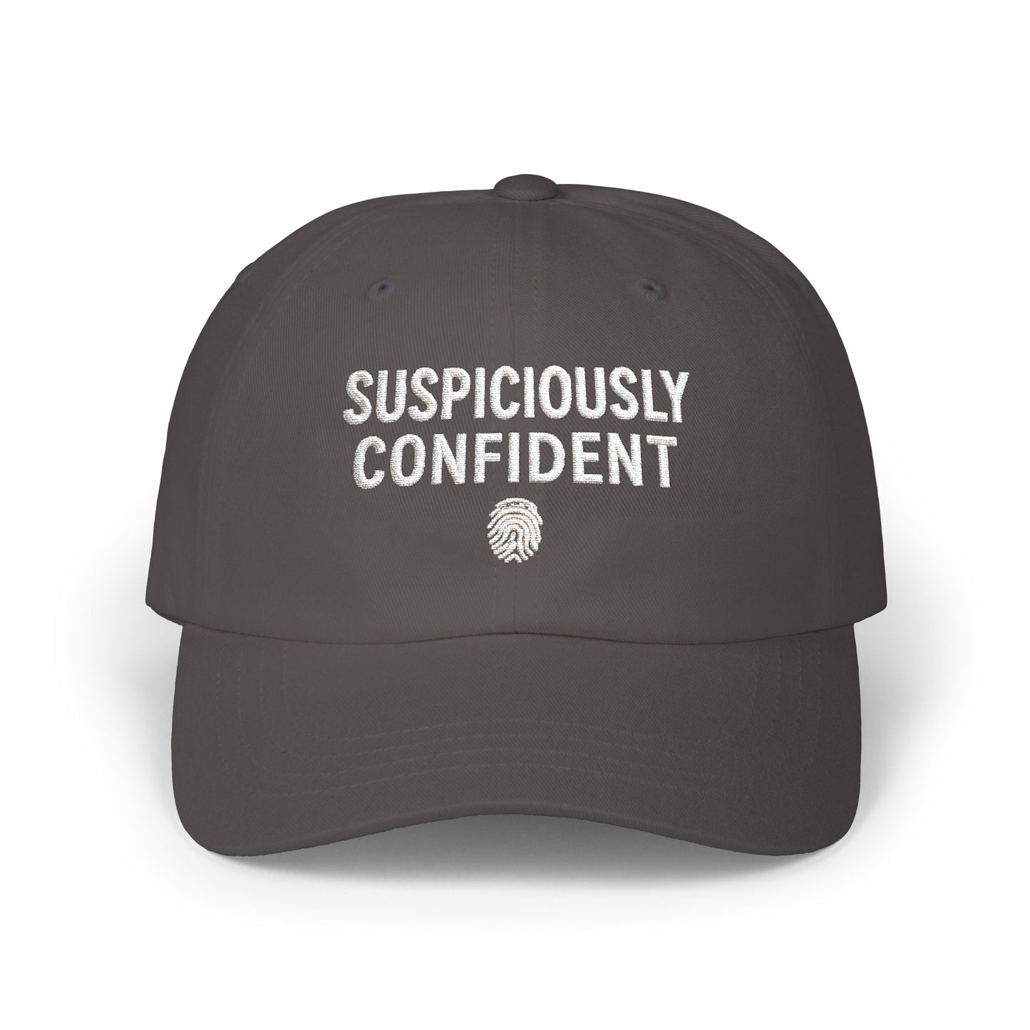 Suspiciously Confident Dad Cap | Embroidered Text, Fingerprint Accent