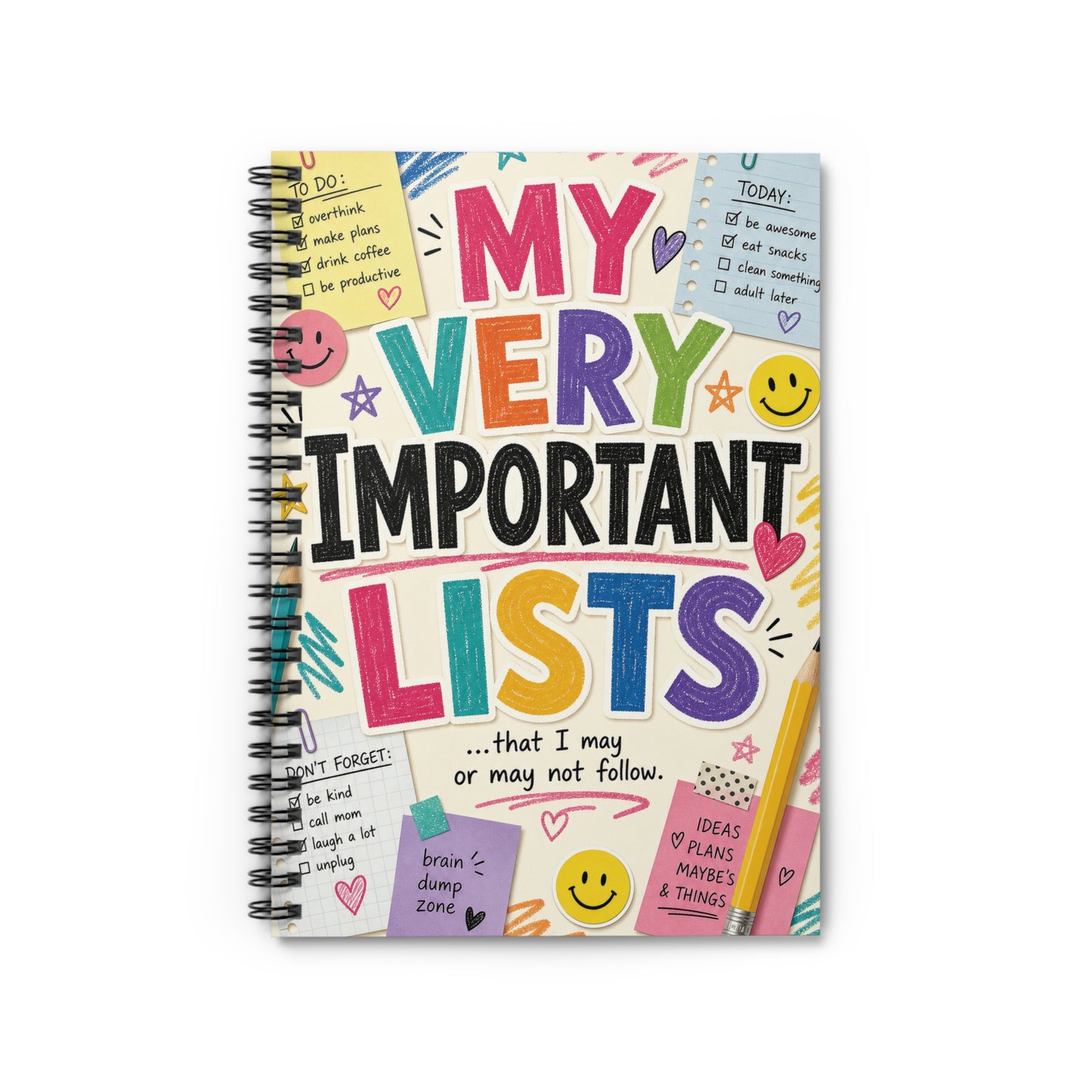 My Very Important Lists Spiral Notebook | Ruled Journal, Colorful Checklist Design