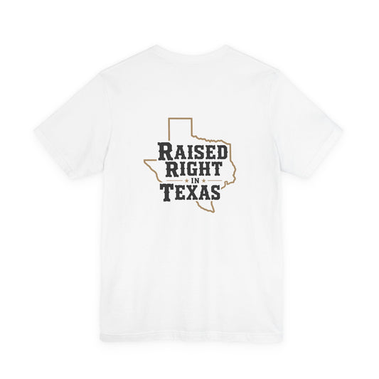 Raised Right in Texas T-Shirt | Texas Outline, Typographic Western Design