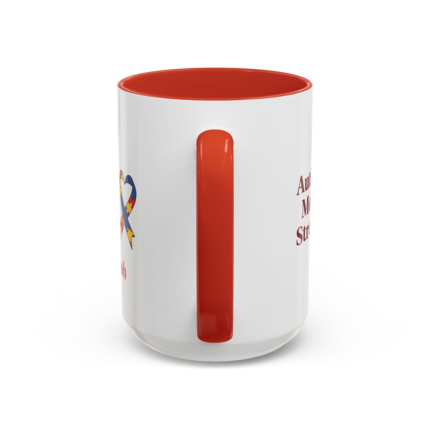 Autism Mom Strong mug | Accent Coffee Mug with Puzzle Ribbon