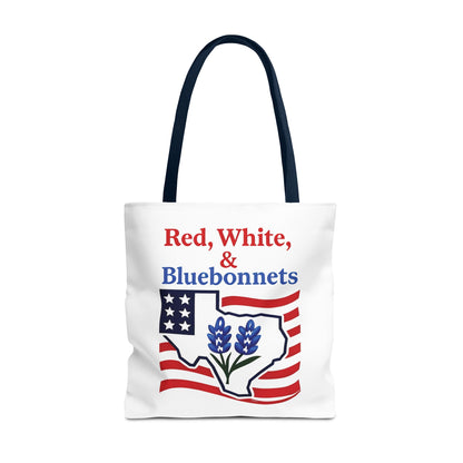 Texas Patriot Tote Bag, Red White and Bluebonnets, Independence Day Accessory, Summer Travel Bag, Gift for Texans, Stylish Grocery Tote
