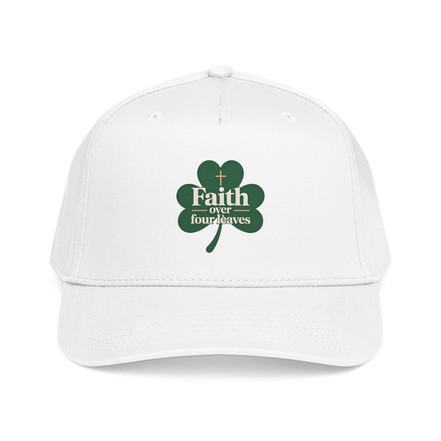 Faith Over Four Leaves Shamrock Mid Profile Baseball Cap | Religious St. Patrick's