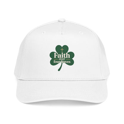 Faith Over Four Leaves Shamrock Mid Profile Baseball Cap | Religious St. Patrick's