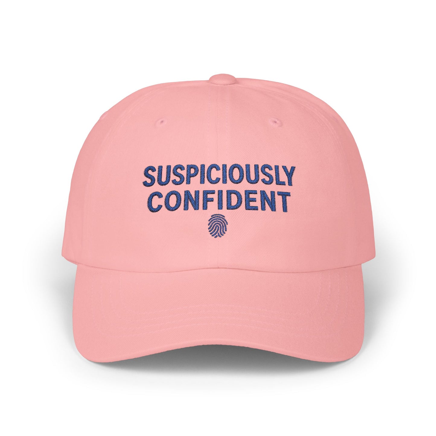 Suspiciously Confident Dad Cap | Embroidered Text, Fingerprint Accent