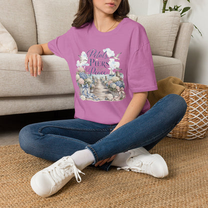 Petals Piers Peace T-Shirt | Coastal Lighthouse Floral Seagulls Design