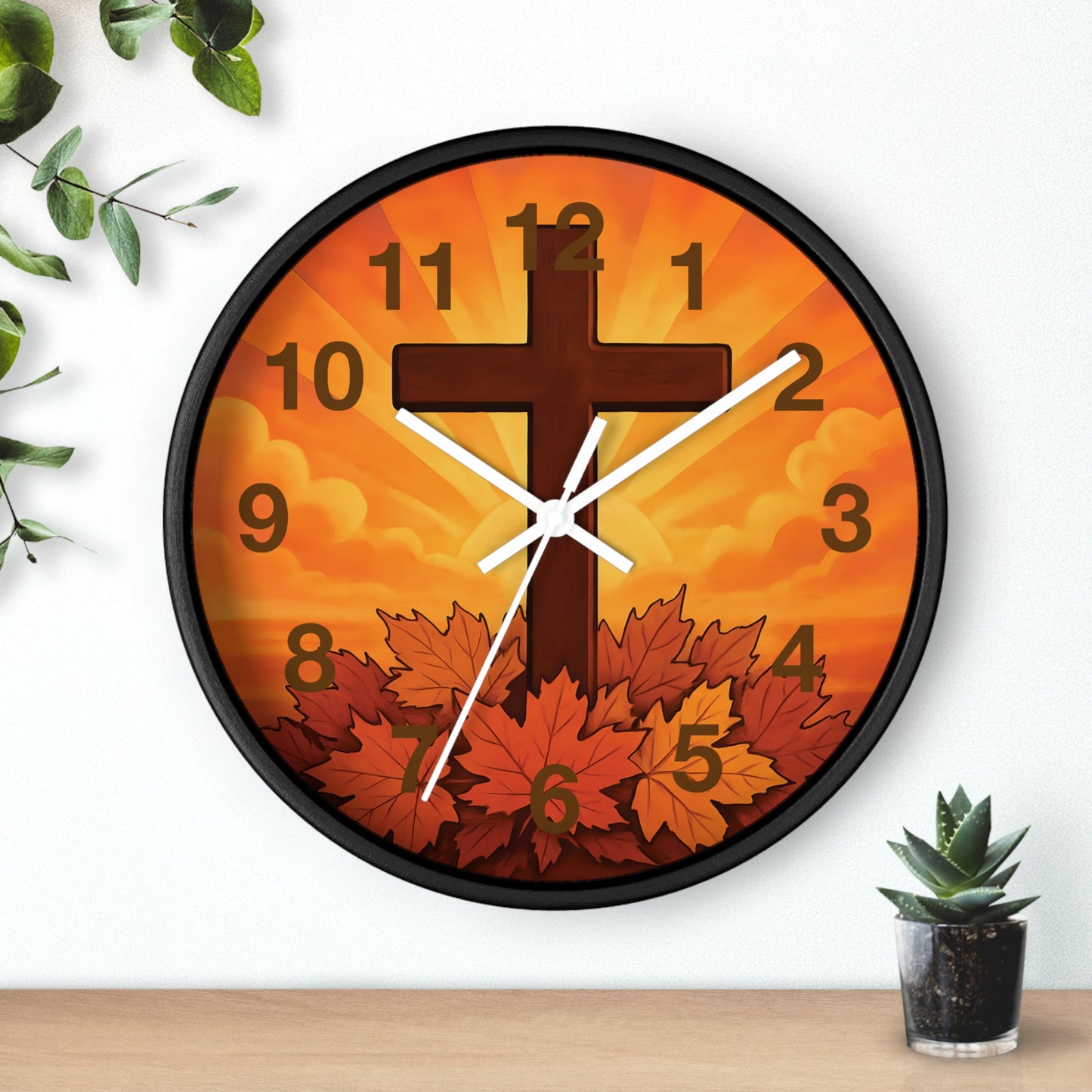 Faith-Inspired Autumn Wall Clock | Rustic Home Decor, Inspirational Gift, Christian Decor, Fall Decor, Cross Design