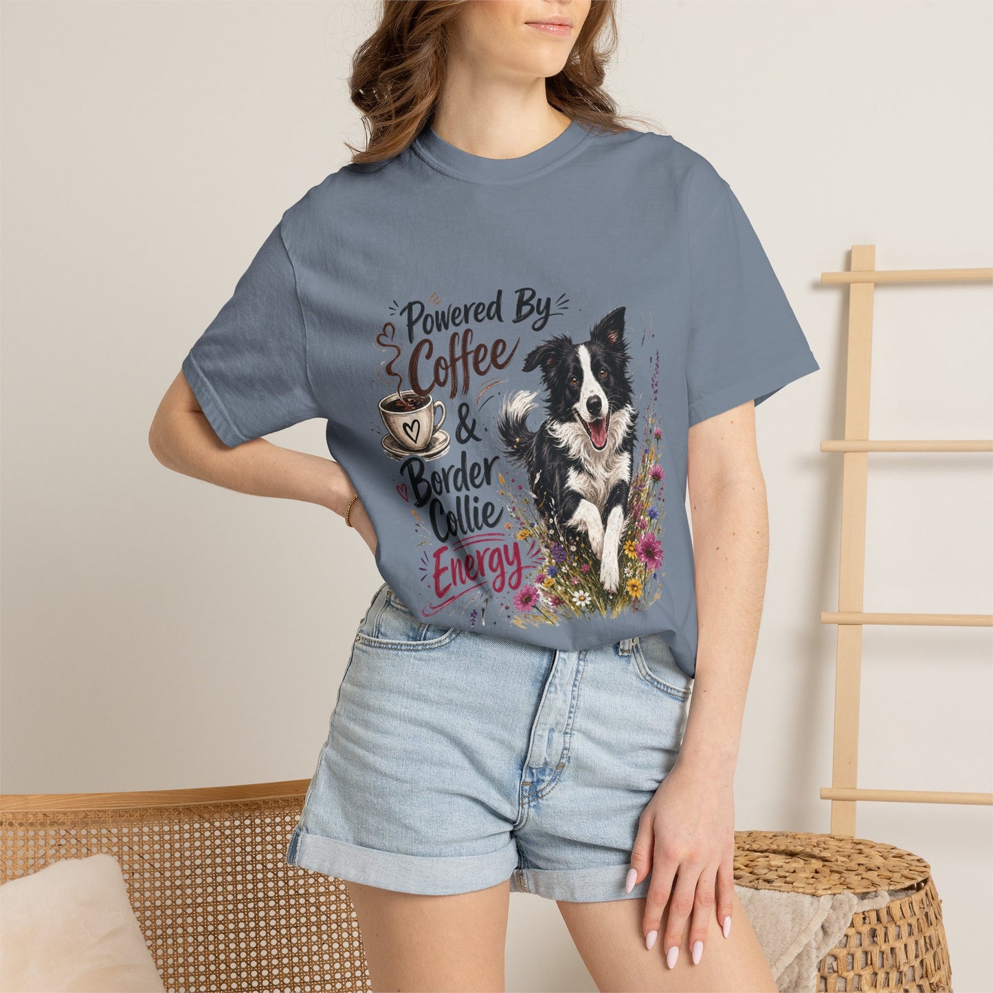 Powered by Coffee & Border Collie Energy T-Shirt | Border Collie Dog Tee