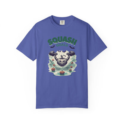 Halloween Fitness T-Shirt, Squash Goals Tee, Pumpkin Workout Shirt, Spooky Gym Wear, Fall Exercise Top, Unisex Apparel