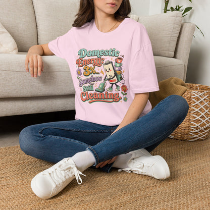 Domestic Energy 3% Somehow Still Cleaning T-Shirt | Cute Cleaning Coffee Can Cartoon