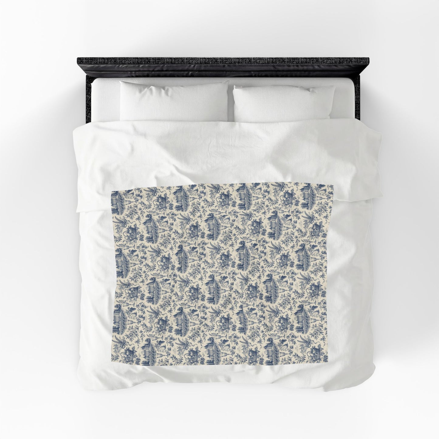 French Harvest Toile Landscape Velveteen Plush Blanket | Vintage Cottage Pattern