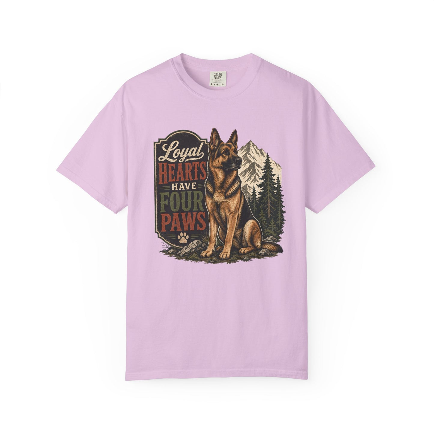 Loyal Hearts Have Four Paws German Shepherd T-shirt | Mountain Forest Dog Design