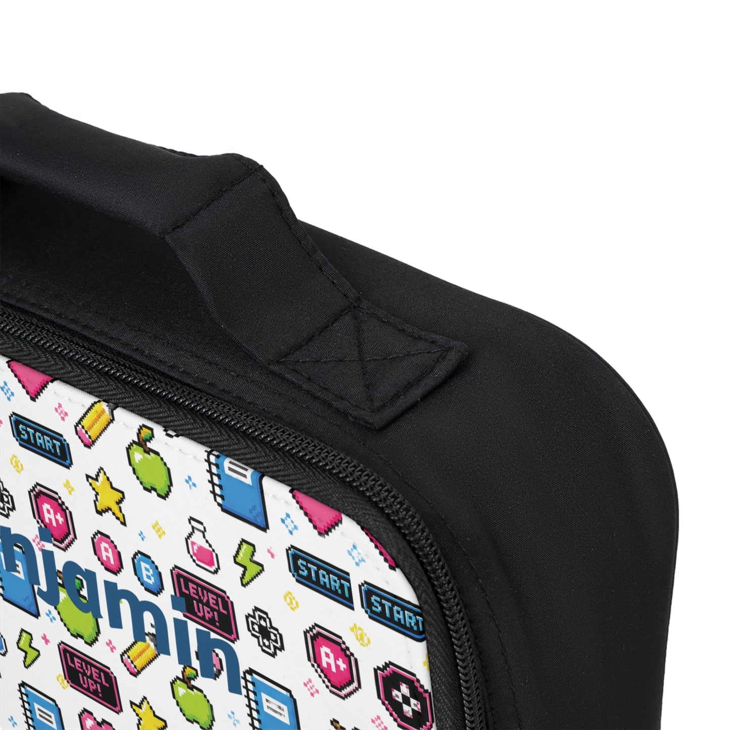 Pixel Arcade Game Icons Lunch Bag | Personalized Name Option