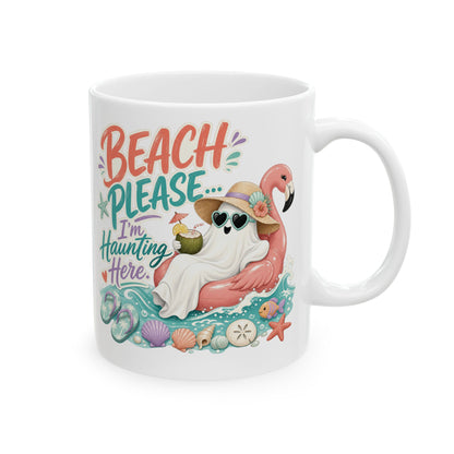 Beach Please Flamingo Mug | Tropical Seashell Vacation Coffee Cup
