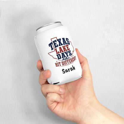 Texas Lake Days Hit Different Can Cooler Sleeve | Personalized Name Option