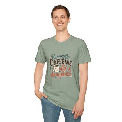 Running On Caffeine & Avoidance T-Shirt | Funny Coffee Quote Tee