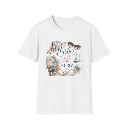 Harbor Girl illustration T-Shirt | Nautical hat, sailboat, seashells