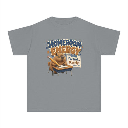 Homeroom Energy Sloth on Desk Youth Tee | Funny School Illustration