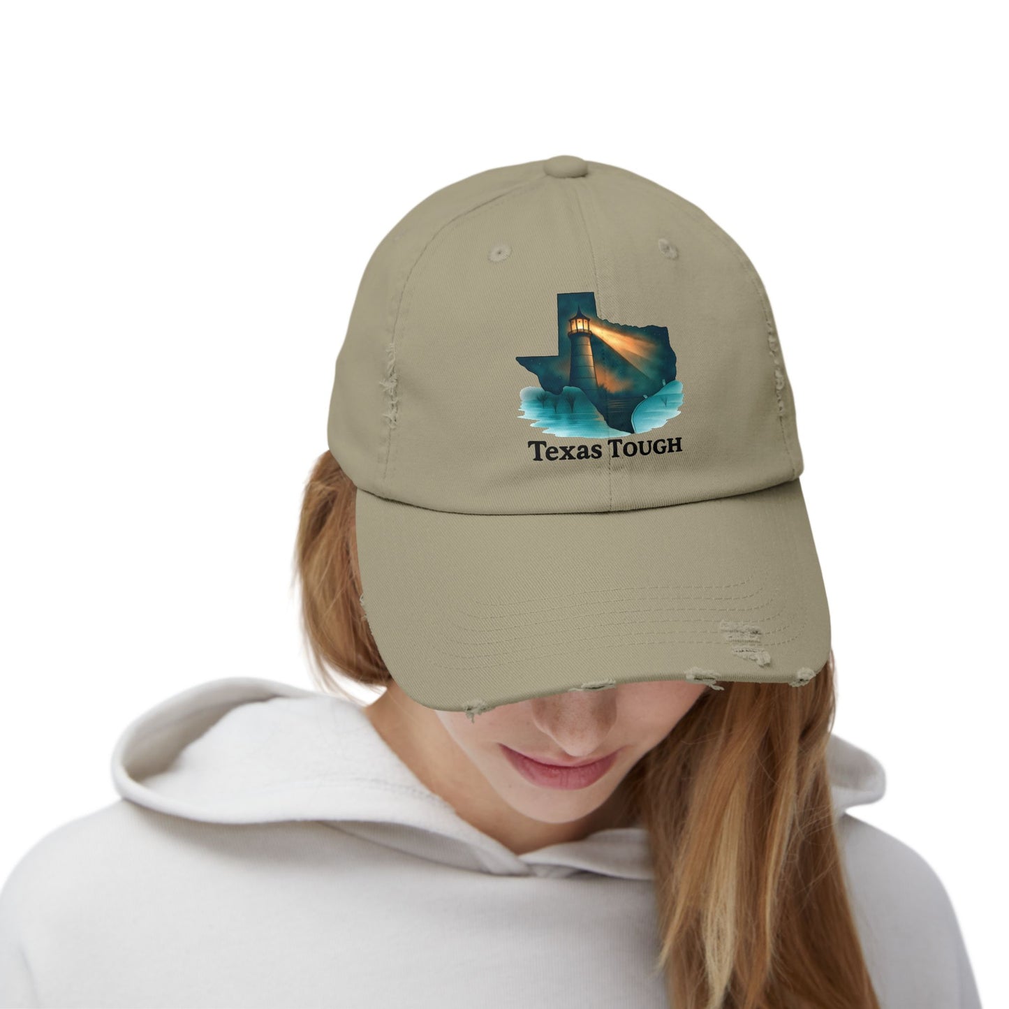 Distressed Cap, Texas Tough Lighthouse Hat, Baseball Cap, Unisex Baseball Hat, Texas Pride Cap, Strong Texas Gift, Distressed Baseball Cap