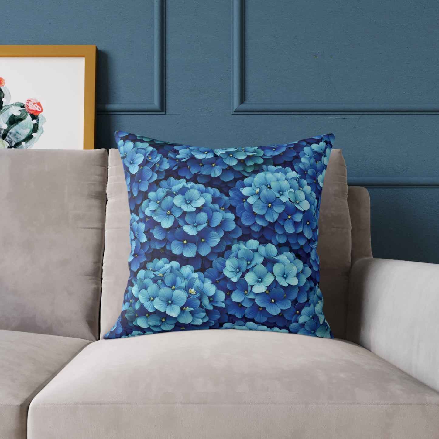 Blue Hydrangea Pattern Pillow | Floral Cushion Cover