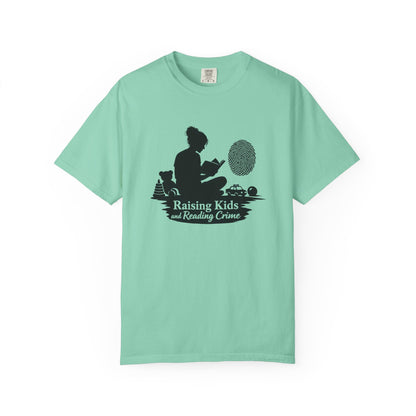 Raising Kids and Reading Crime T-shirt | Mom Reader Detective Design