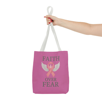 Faith Over Fear Tote Bag - Inspirational, Pink Ribbon, Breast Cancer Awareness, Motivational Gift, Everyday Use