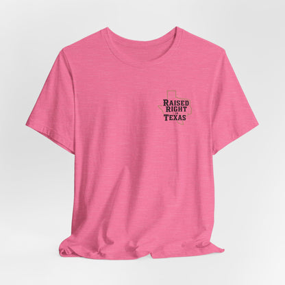 Raised Right in Texas T-Shirt | Texas Outline, Typographic Western Design