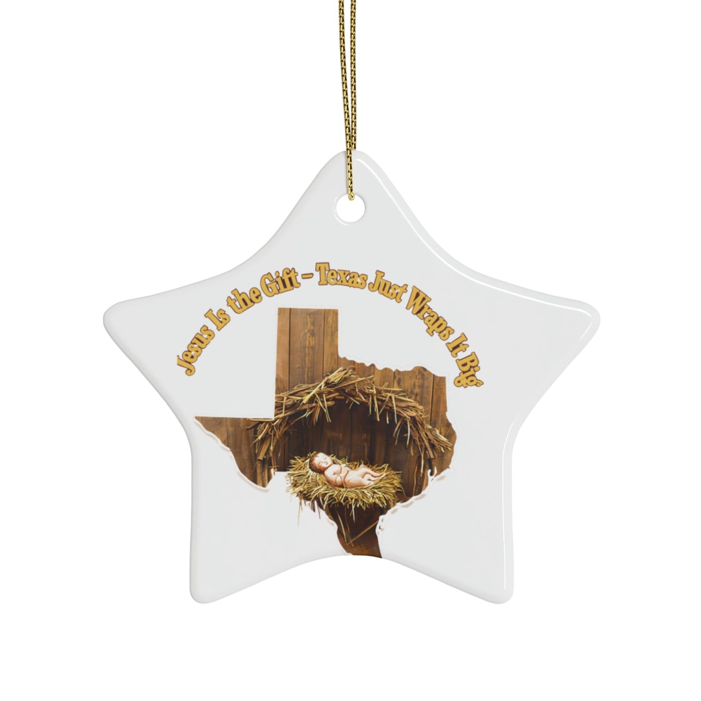Ceramic Ornaments, Religious Christmas Decor, Jesus is the Gift Texas Ornament, Manger Decoration, Holiday Gift, Home Decor, Christian Gift,