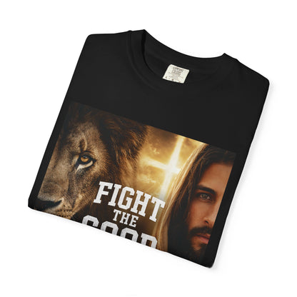 Fight the Good Fight T-shirt | Jesus and Lion Faith Graphic