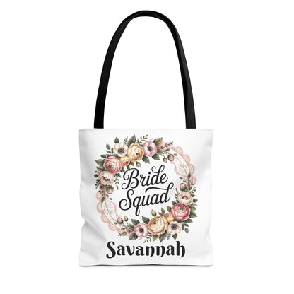 Bride Squad Tote Bag | Floral Wreath, Custom Name Option
