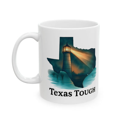 Ceramic Mug, Texas Tough Lighthouse Pride Coffee Cup, Floodwaters Resilience Gift, 11oz 15oz Tea Mugs, Lone Star State Kitchen Decor,