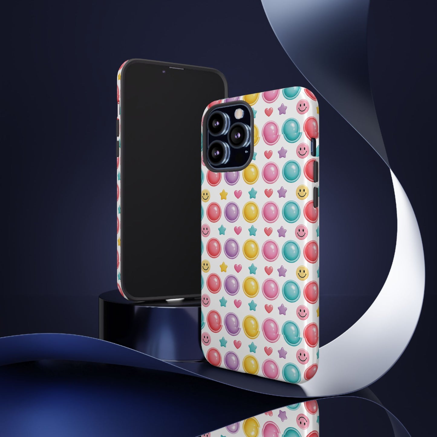 Bubble Pop Pattern Phone Case | Colorful Smileys & Stars Tough Case