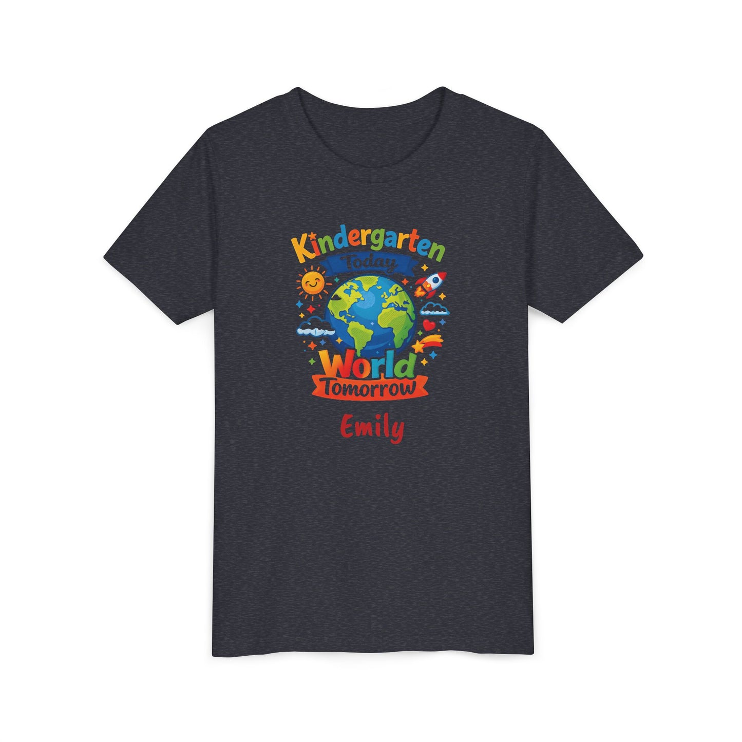 Kindergarten Today World Tomorrow Youth Tee | Personalized Kids Back to School Shirt