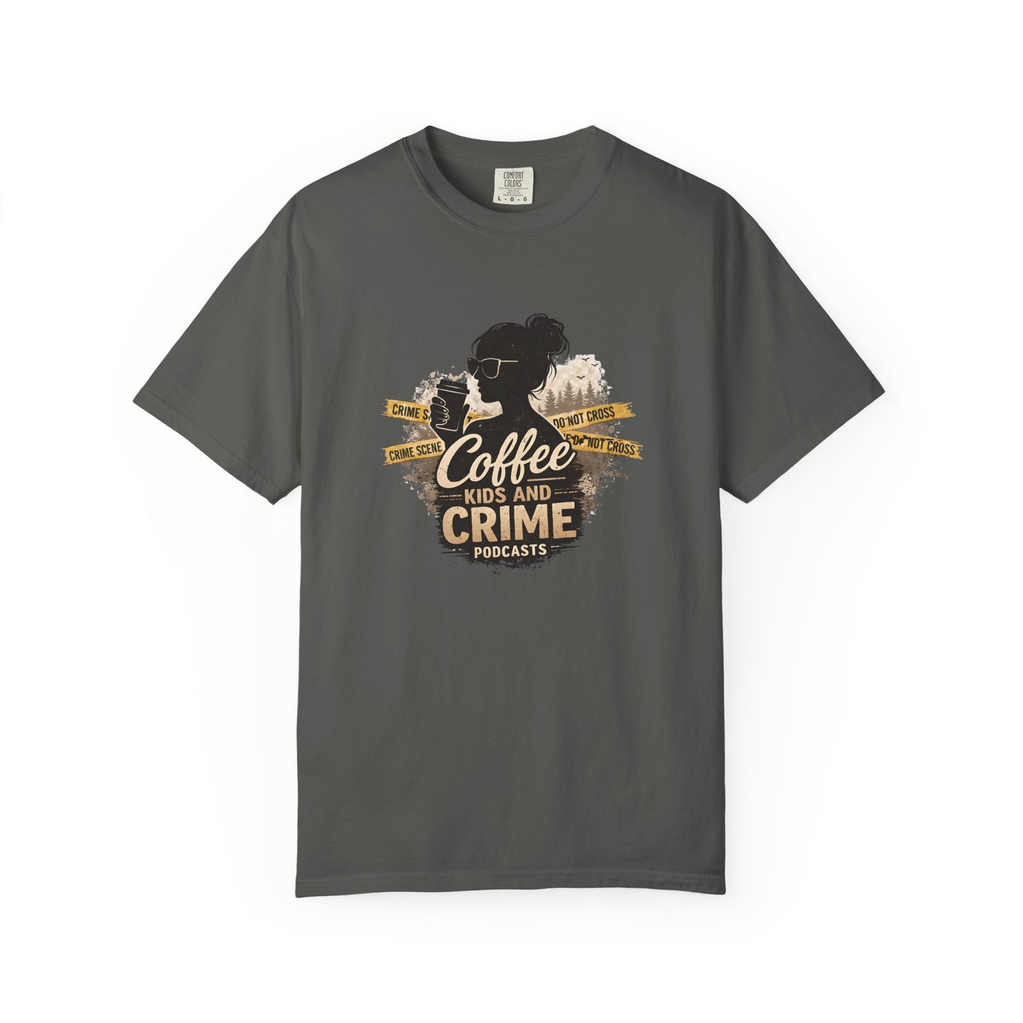 Coffee Kids and Crime Podcast Mom T-Shirt | Coffee Mug Silhouette Tee